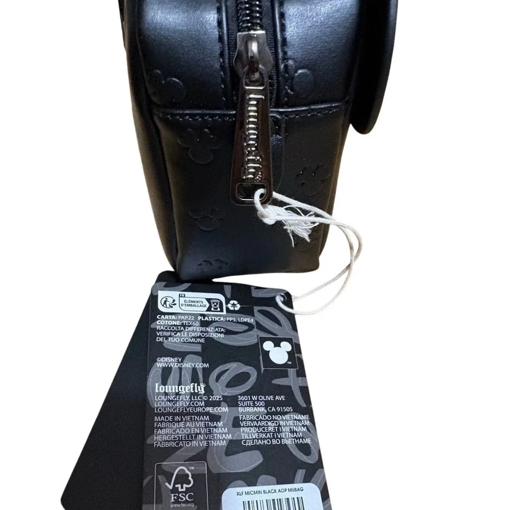 Loungefly‎ Disney Mickey Mouse All Over Print Embossed Black Makeup Bag NWT